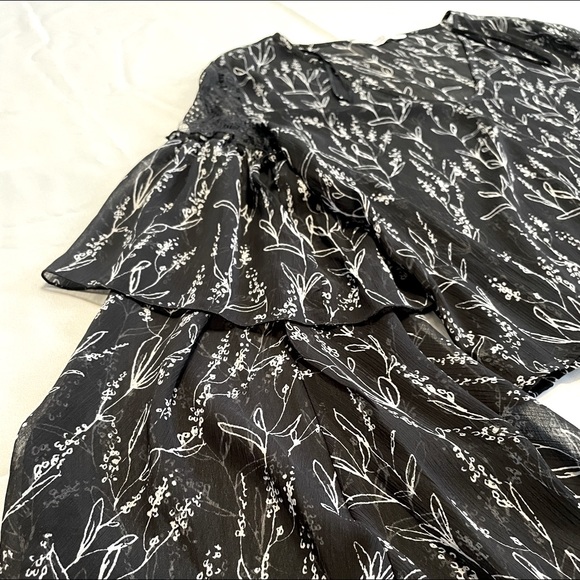 Zara black floral printed shirt metallic thread semi-sheer size xl - Picture 8 of 9